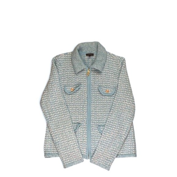 Talbots Sweaters - Light Blue Textured Knit Full Zip Cardigan Sweater Gold Buttons XS by Talbots